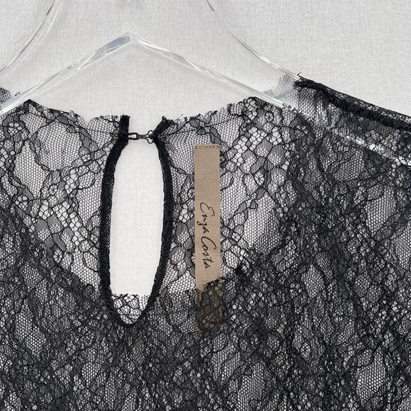 ENZA COSTA Lace Long Sleeve Top Womens Small Black Crew Long Sleeve Sheer NEW - Picture 10 of 14
